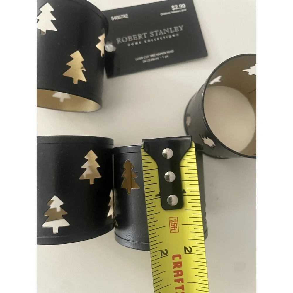 Robert Stanley Home Black Gold Metal Christmas forest Tree Napkin Rings set of 4